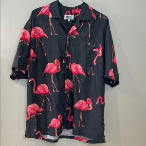 Flamingo Print Casual Shirt - Black and Pink
